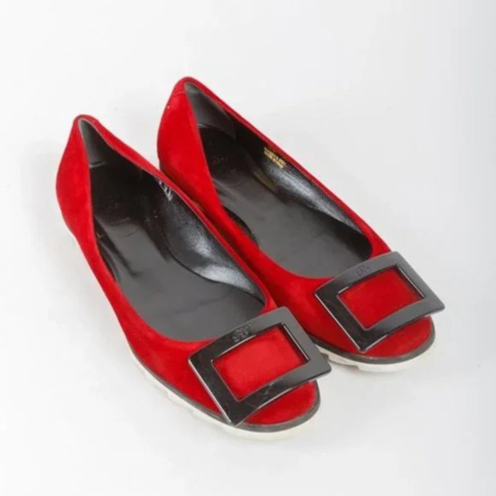 Roger Vivier Viv Gommette Red Suede Flats
